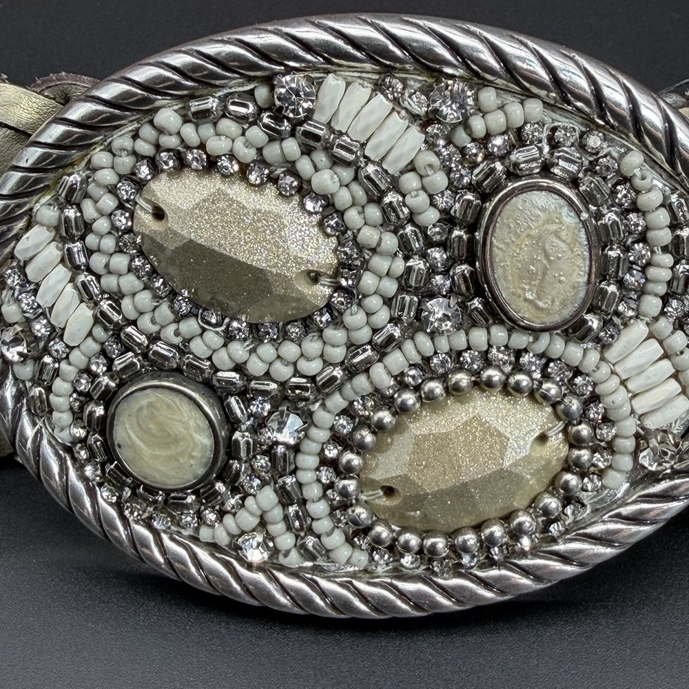 Chico's Women's Silver Metallic Woven Slouch Belt Gem Stones Size Small NWT - Picture 6 of 6